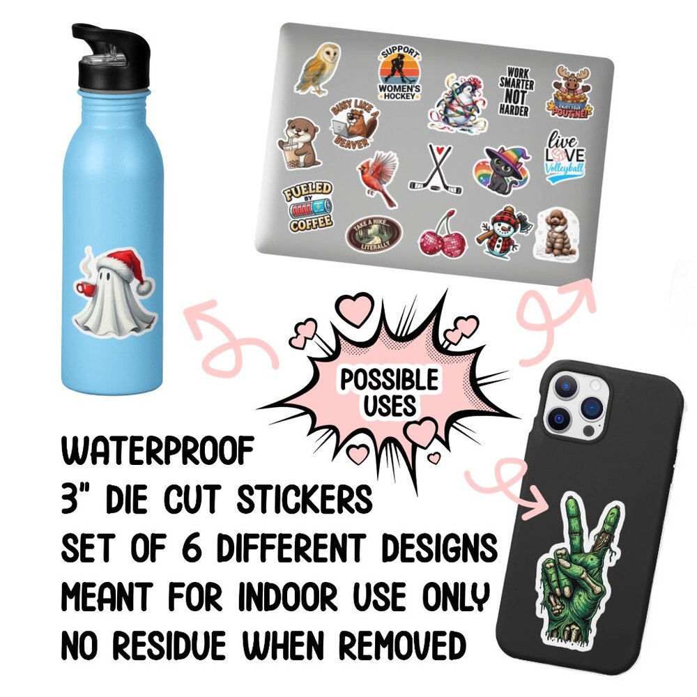 Kawaii Coffee Lover Sticker Pack of 7 Vinyl Stickers Waterproof Sticker Set - Picture 2 of 4